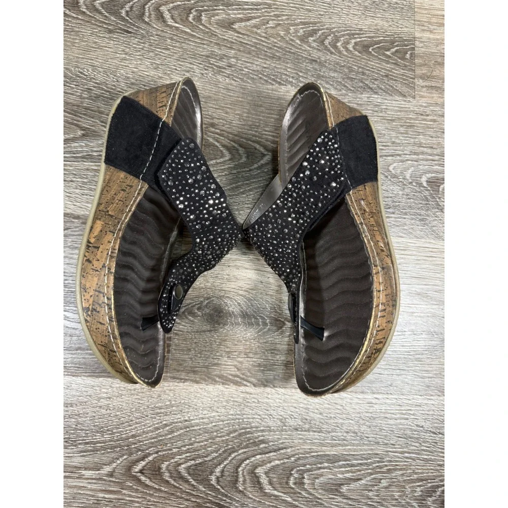 Patrizia by Spring Step Dionne Black‎ Rhinestone Wedge Sandals Womens 40 US 9